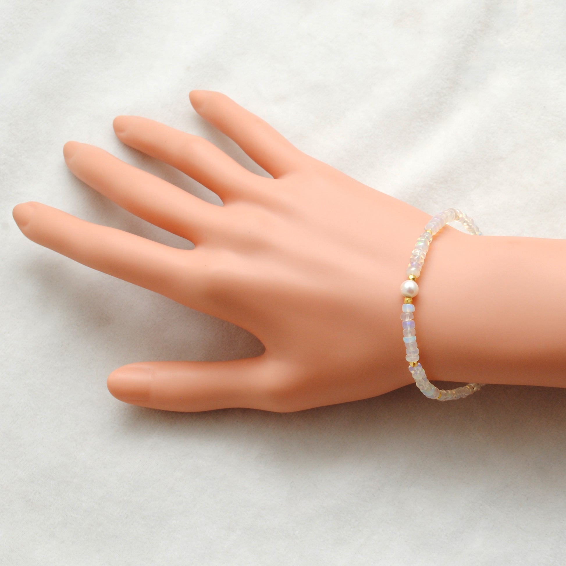 Natural Ethiopian Opal Pearl Beaded Bracelet - Front View Handmade