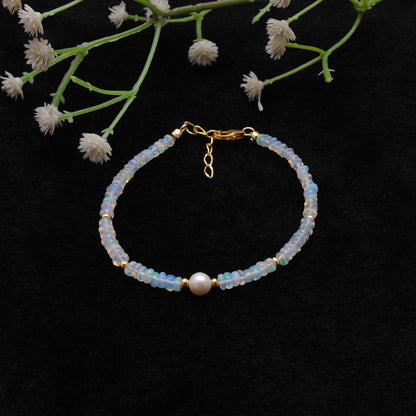 Natural Ethiopian Opal Pearl Bracelet October Birthstone - Overhead View