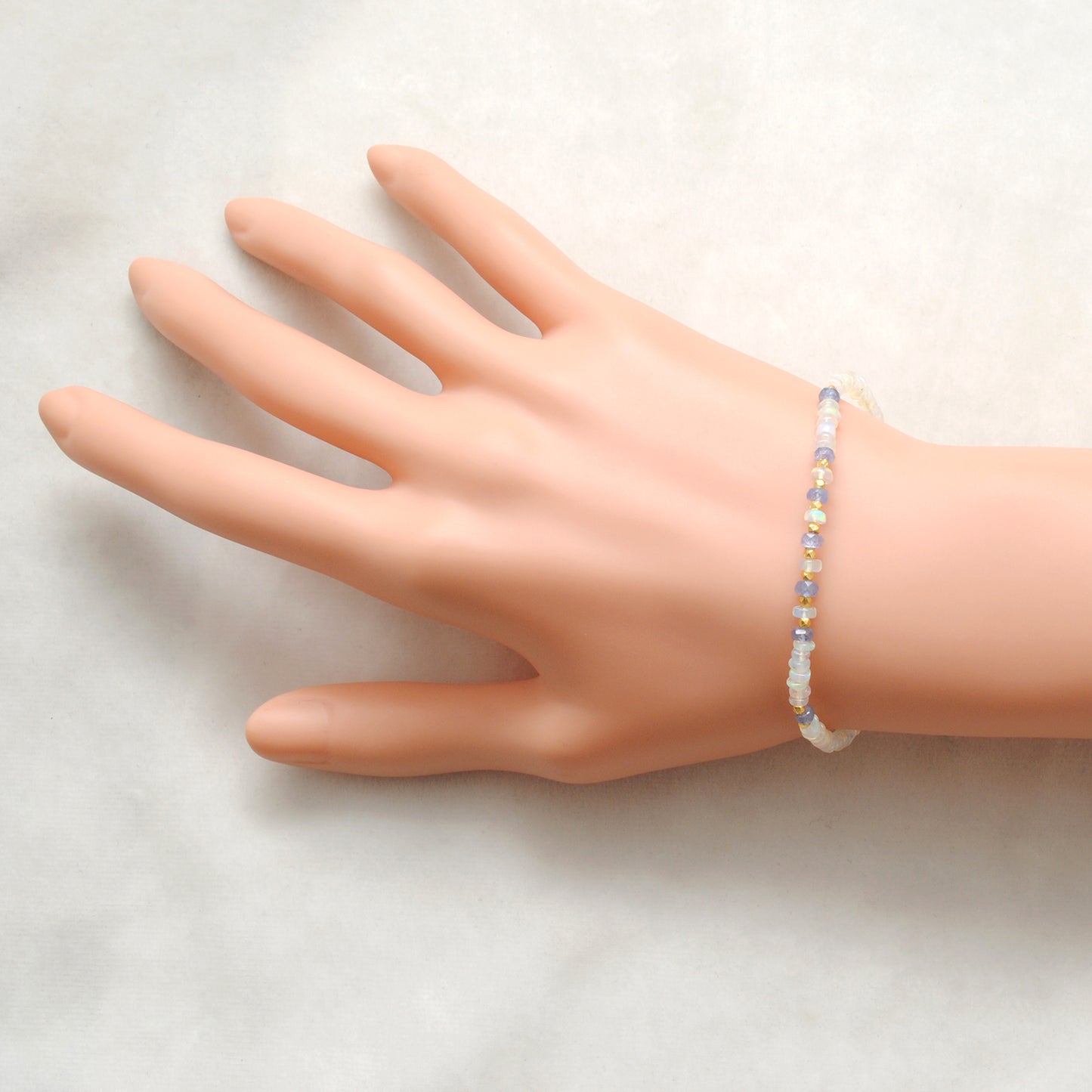 Natural Ethiopian Opal Tanzanite Beaded Bracelet - Front View Handmade