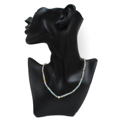 Natural Ethiopian Opal Tanzanite Beaded Necklace - Front View Handmade