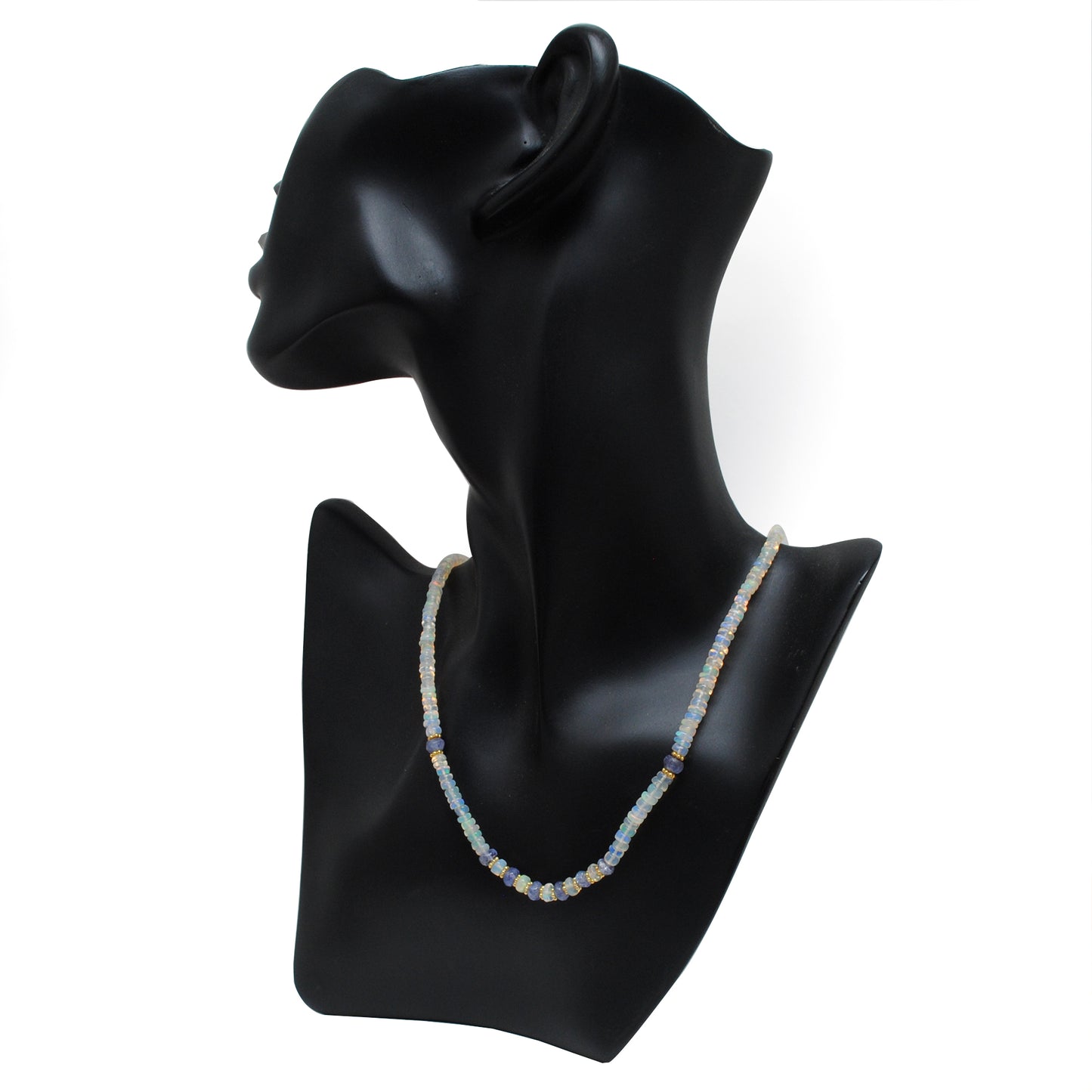 Natural Ethiopian Opal Tanzanite Gold-Plated Beaded Necklace - Front View