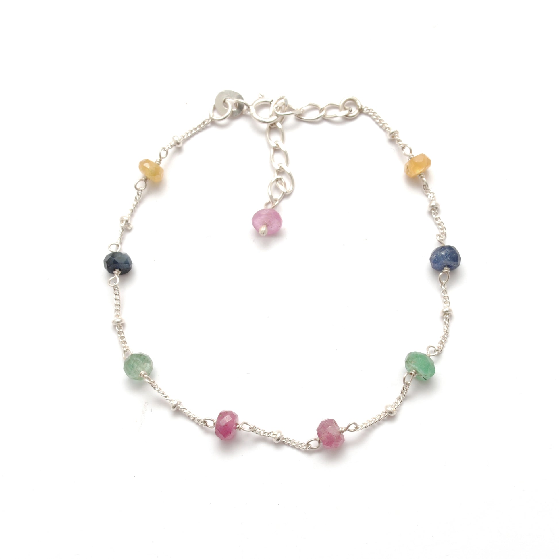 Natural Faceted Multi Sapphire Bracelet September Birthstone - Overhead View