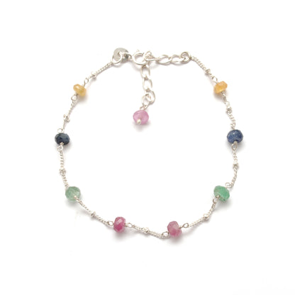 Natural Faceted Multi Sapphire Bracelet September Birthstone - Overhead View