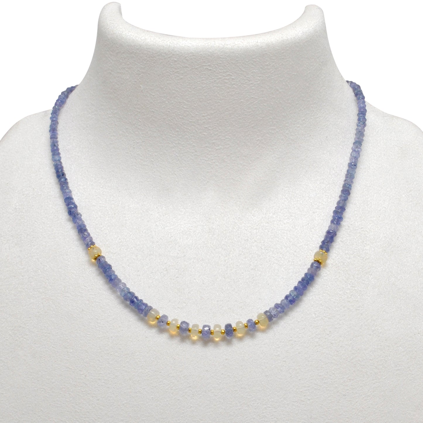 Natural Faceted Tanzanite Ethiopian Opal Gold-Plated Beaded Necklace - Front View