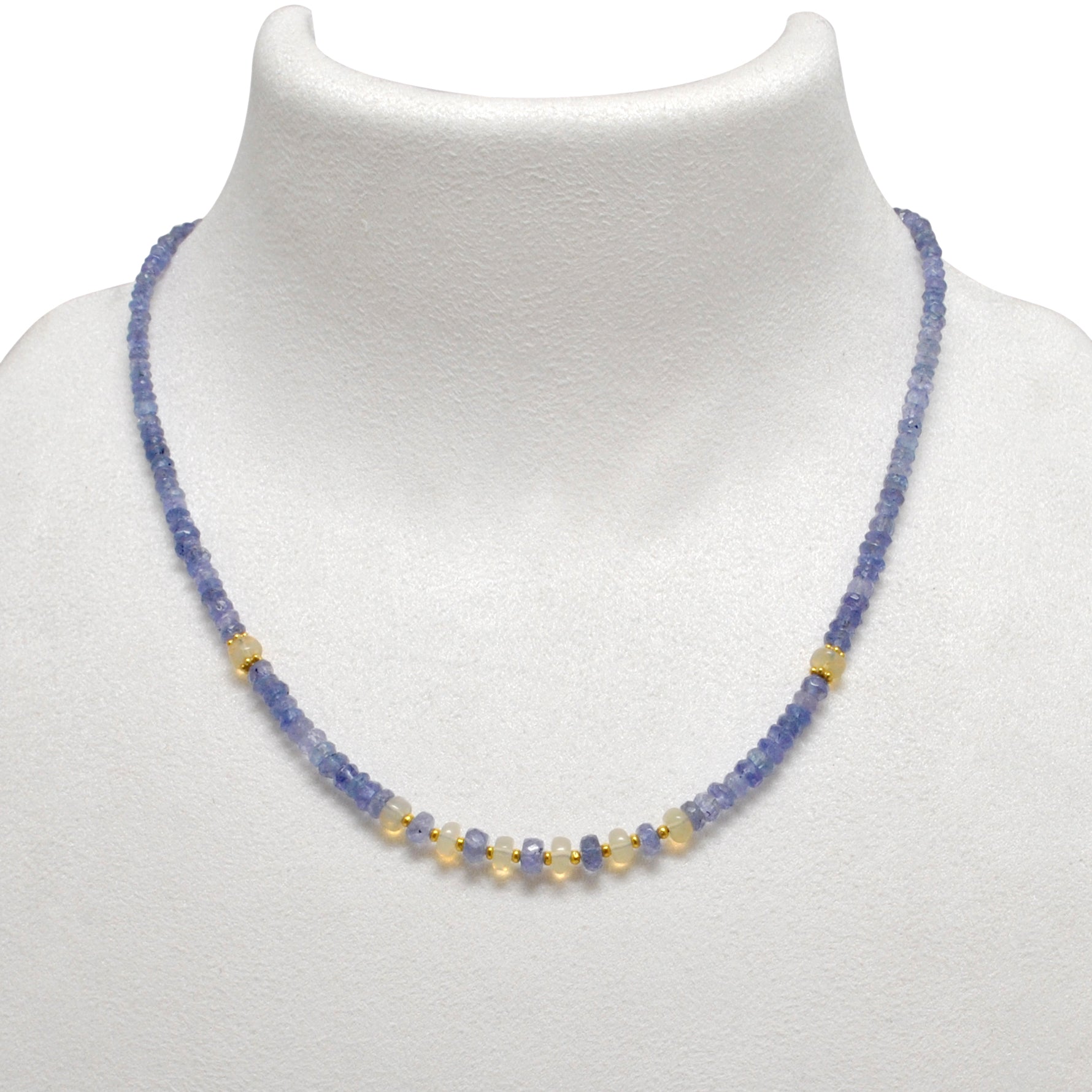 Natural Faceted Tanzanite Ethiopian Opal Gold-Plated Beaded Necklace - Front View