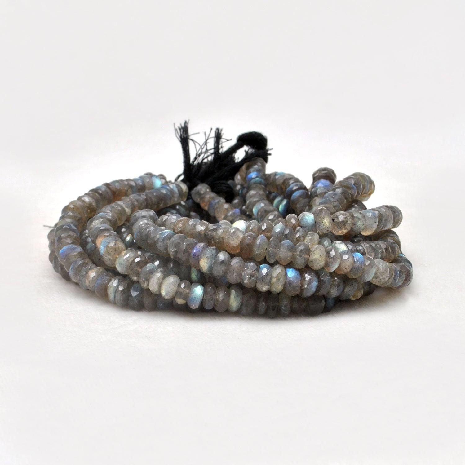 Natural fire labradorite beads 10.5 inch - overhead flat lay dramatic