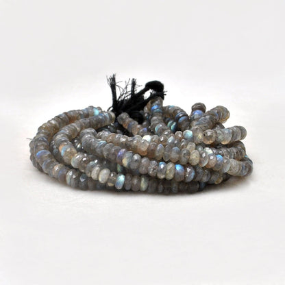 Natural fire labradorite beads 10.5 inch - overhead flat lay dramatic