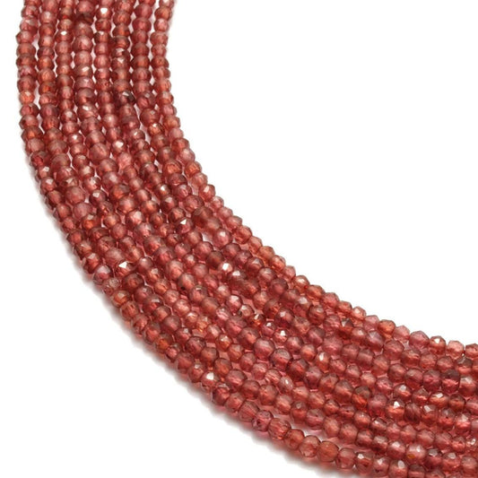 Natural garnet faceted rondelle beads 12 inch strand - front view red