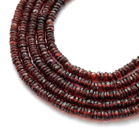 Natural garnet faceted tyre beads 5-7mm 16 inch strand - front view