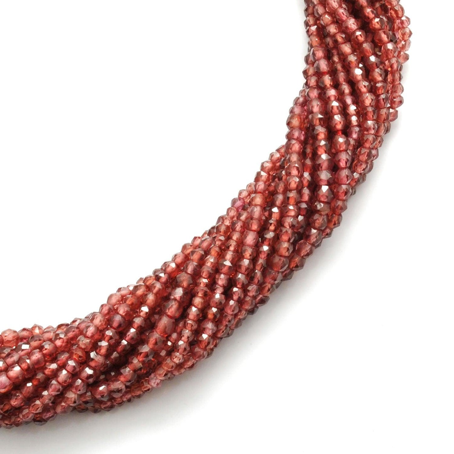 Natural garnet rondelle beads 12 inch strand - overhead flat lay