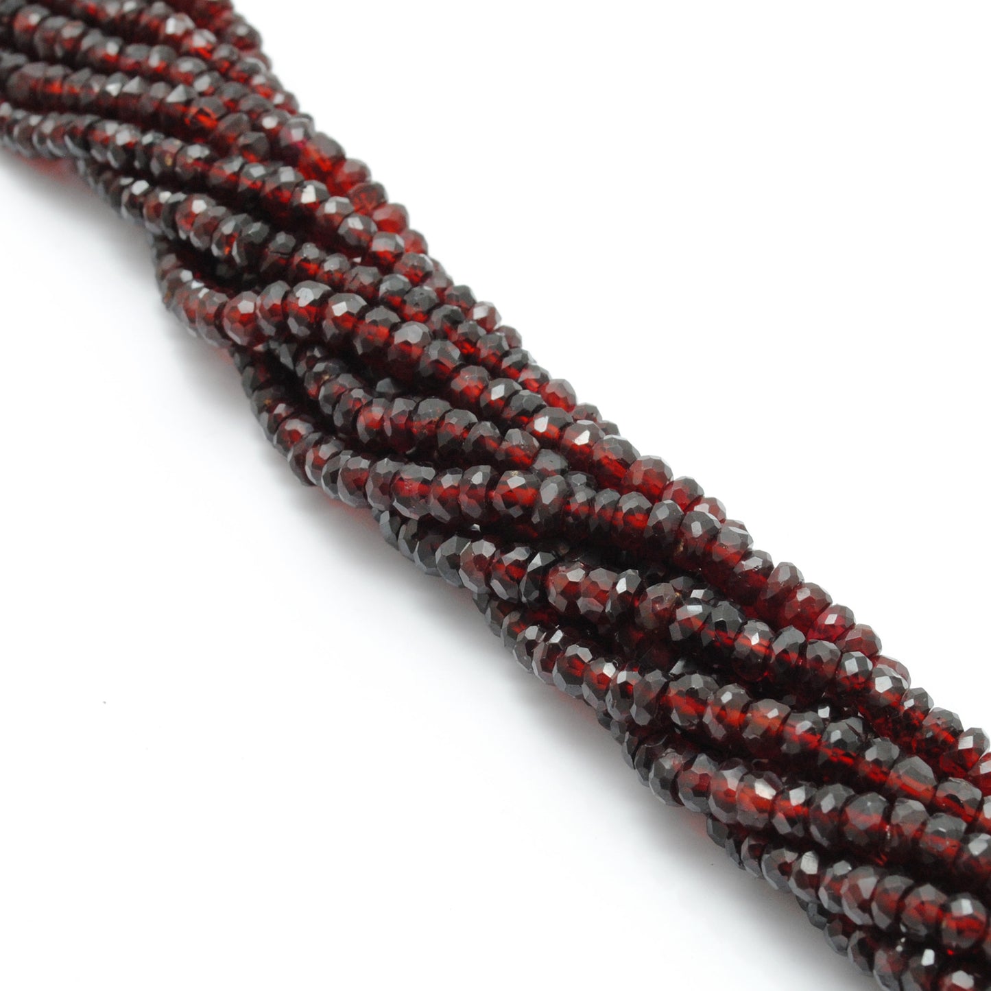 Natural garnet rondelle beads 16 inch strand - overhead flat lay