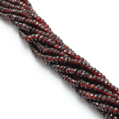 Natural garnet rondelle beads 16 inch strand - overhead flat lay