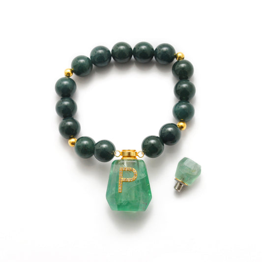 Natural Green Jade Aventurine Fancy Beaded Bracelet - Front View Handmade