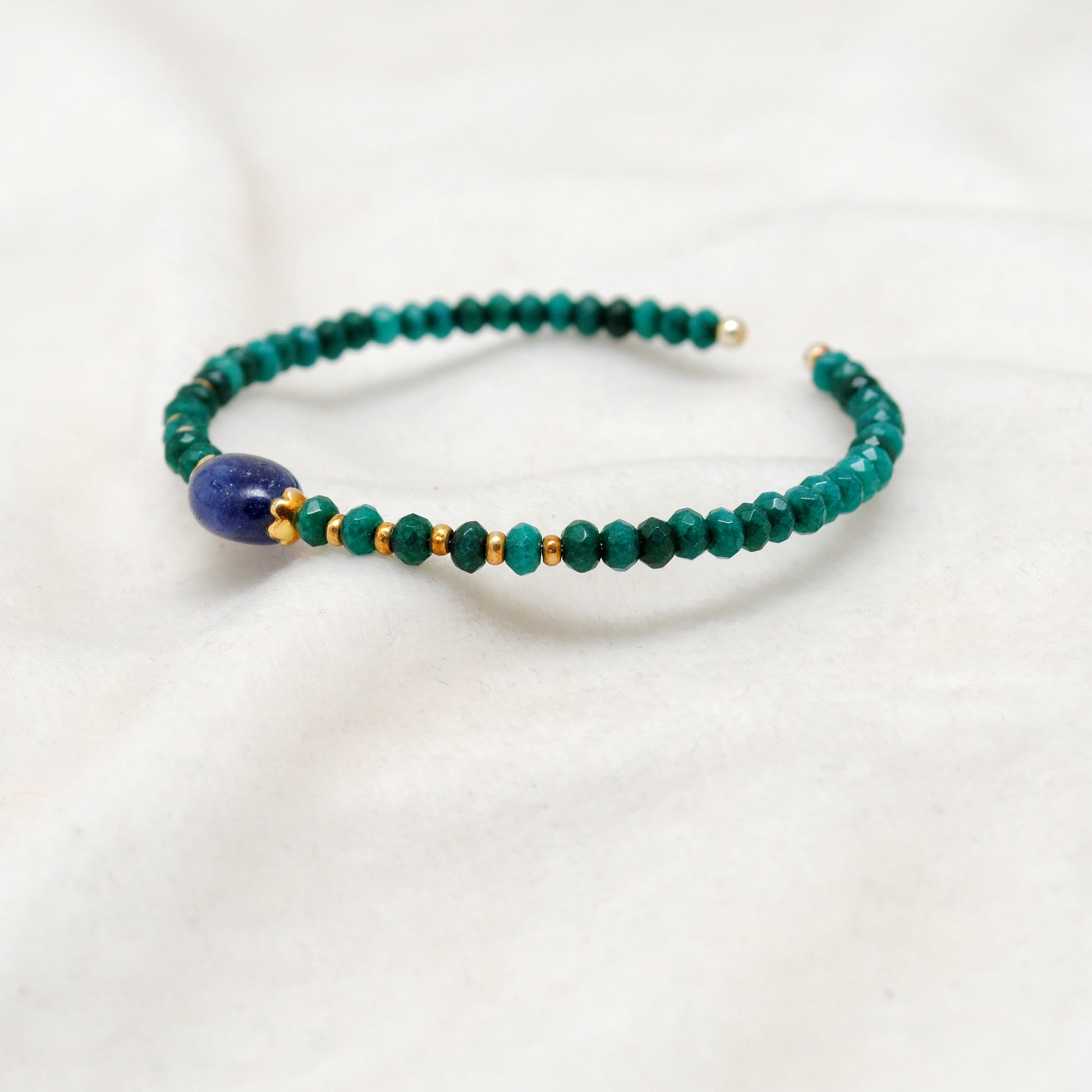 Natural Green Jade Sapphire Bracelet - Overhead View Lifestyle