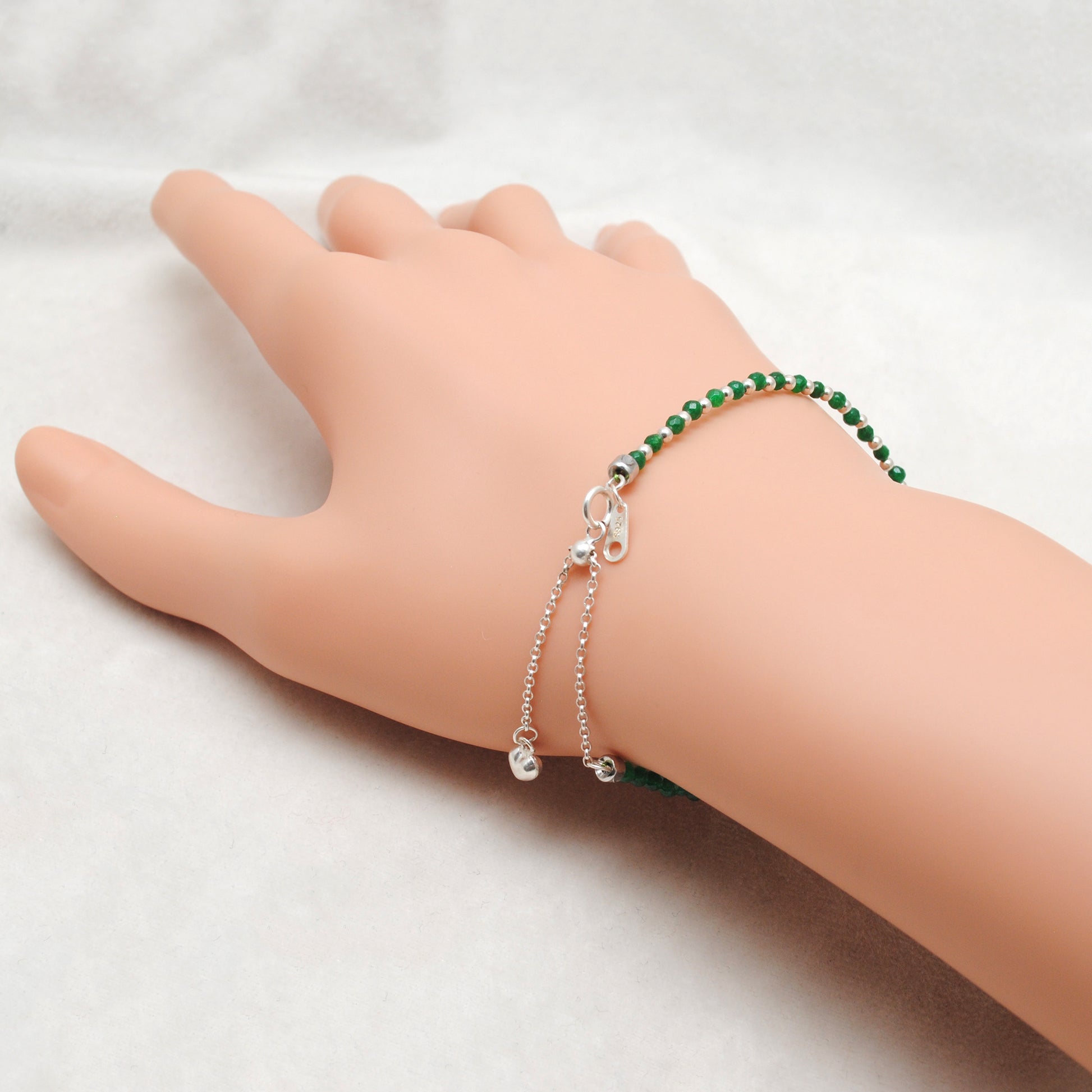 Natural Green Onyx Beaded Bracelet - Lifestyle Stacking View