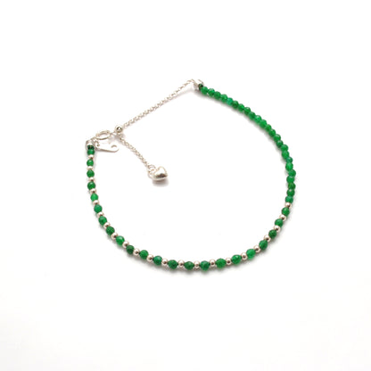 Natural Green Onyx Gemstone Bracelet - Overhead View Dainty