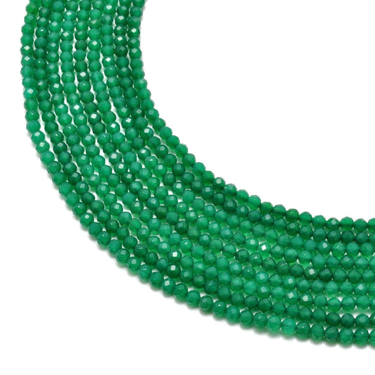 Natural green onyx round faceted beads 3-3.5mm 12.5 inch - front view