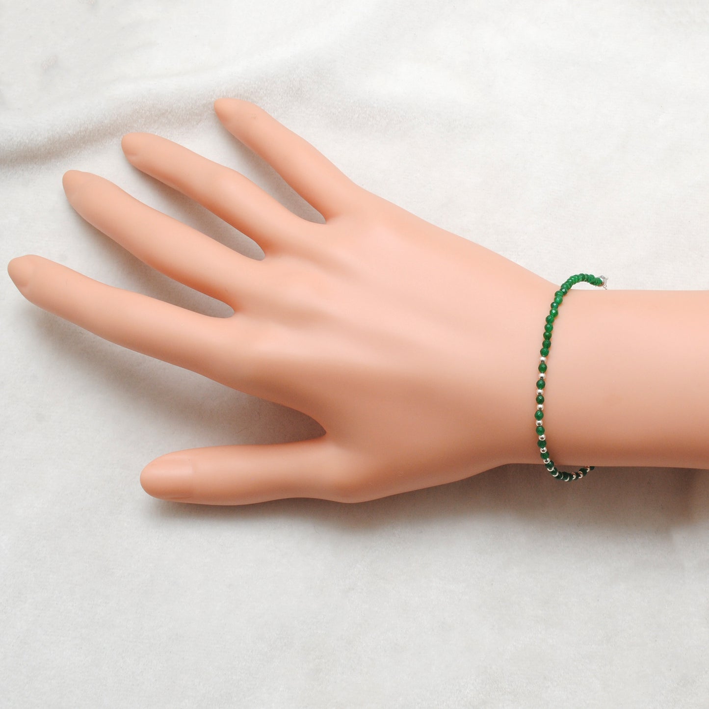 Natural Green Onyx Tiny Beaded Charm Bracelet - Front View Handmade