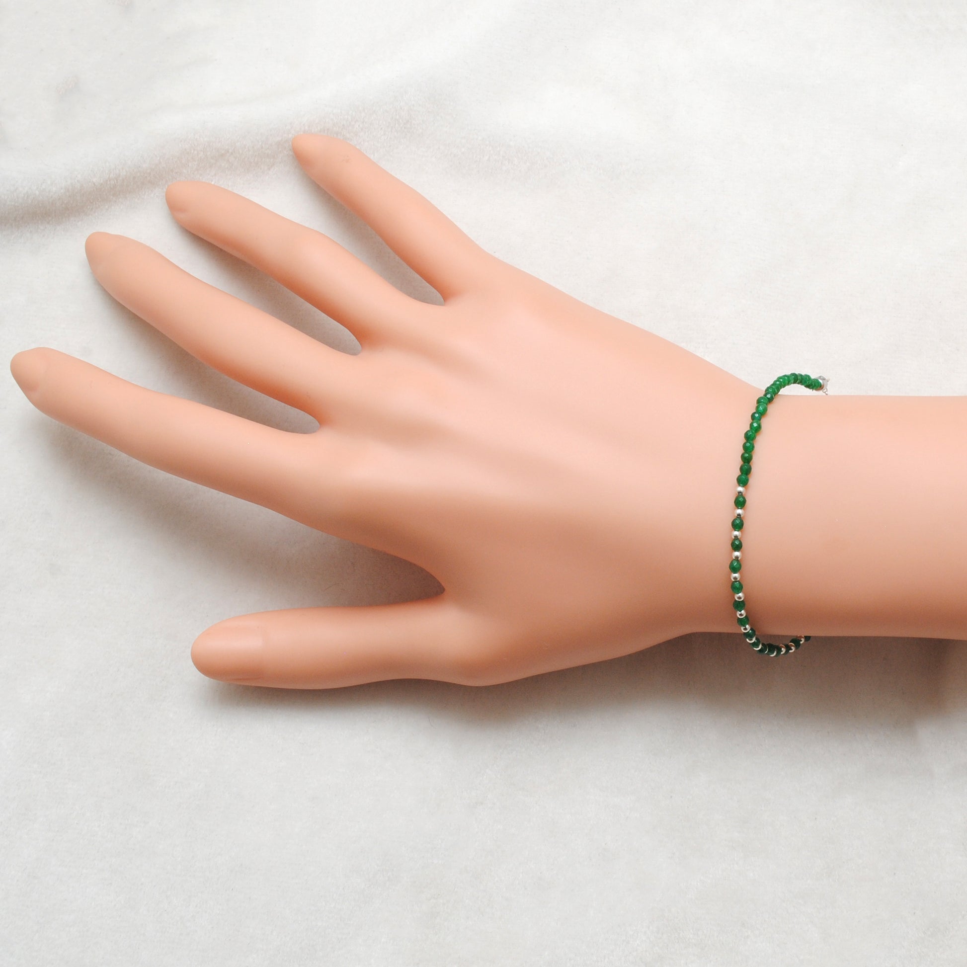Natural Green Onyx Tiny Beaded Charm Bracelet - Front View Handmade