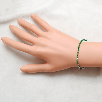 Natural Green Onyx Tiny Beaded Charm Bracelet - Front View Handmade