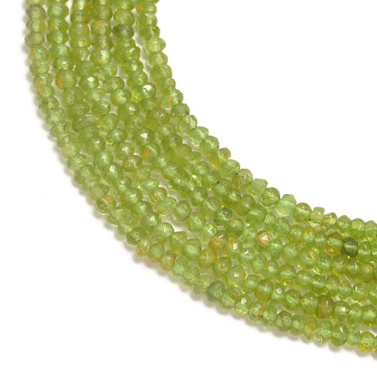 Natural green peridot faceted rondelle beads 13 inch strand - front view