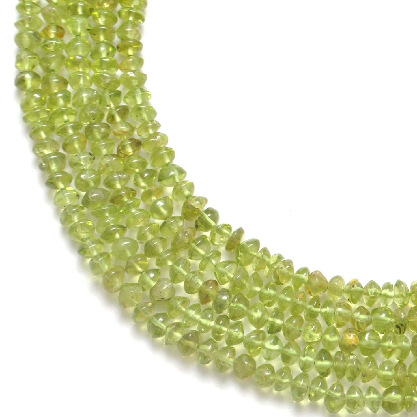 Natural green peridot plain button beads 5-6mm 15 inch - front view