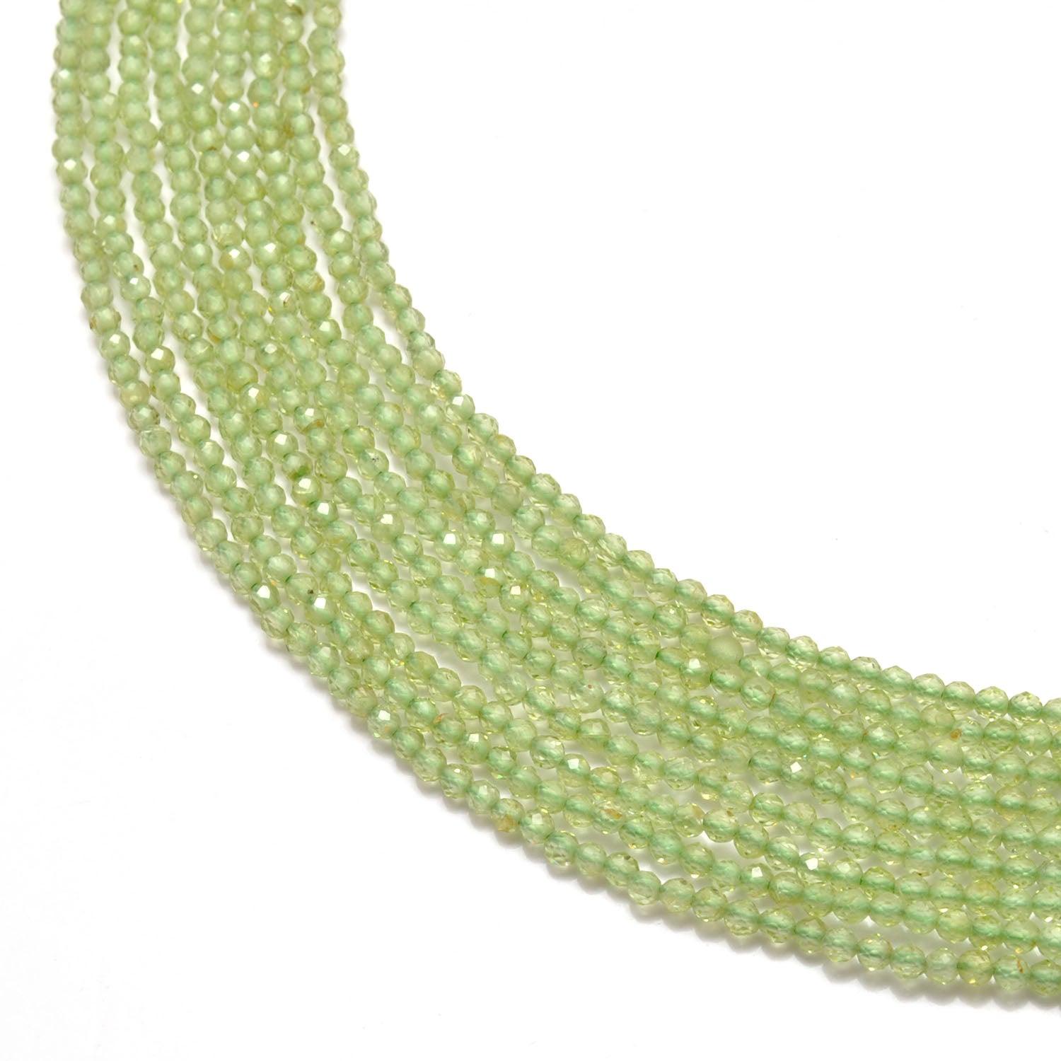 Natural green peridot round faceted beads 12.5 inch strand - front