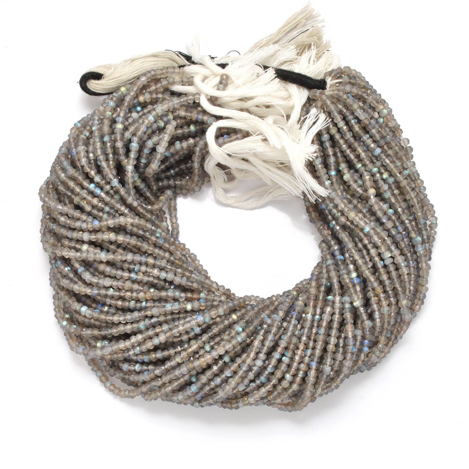 Natural grey labradorite beads 13.5 inch - overhead flat lay