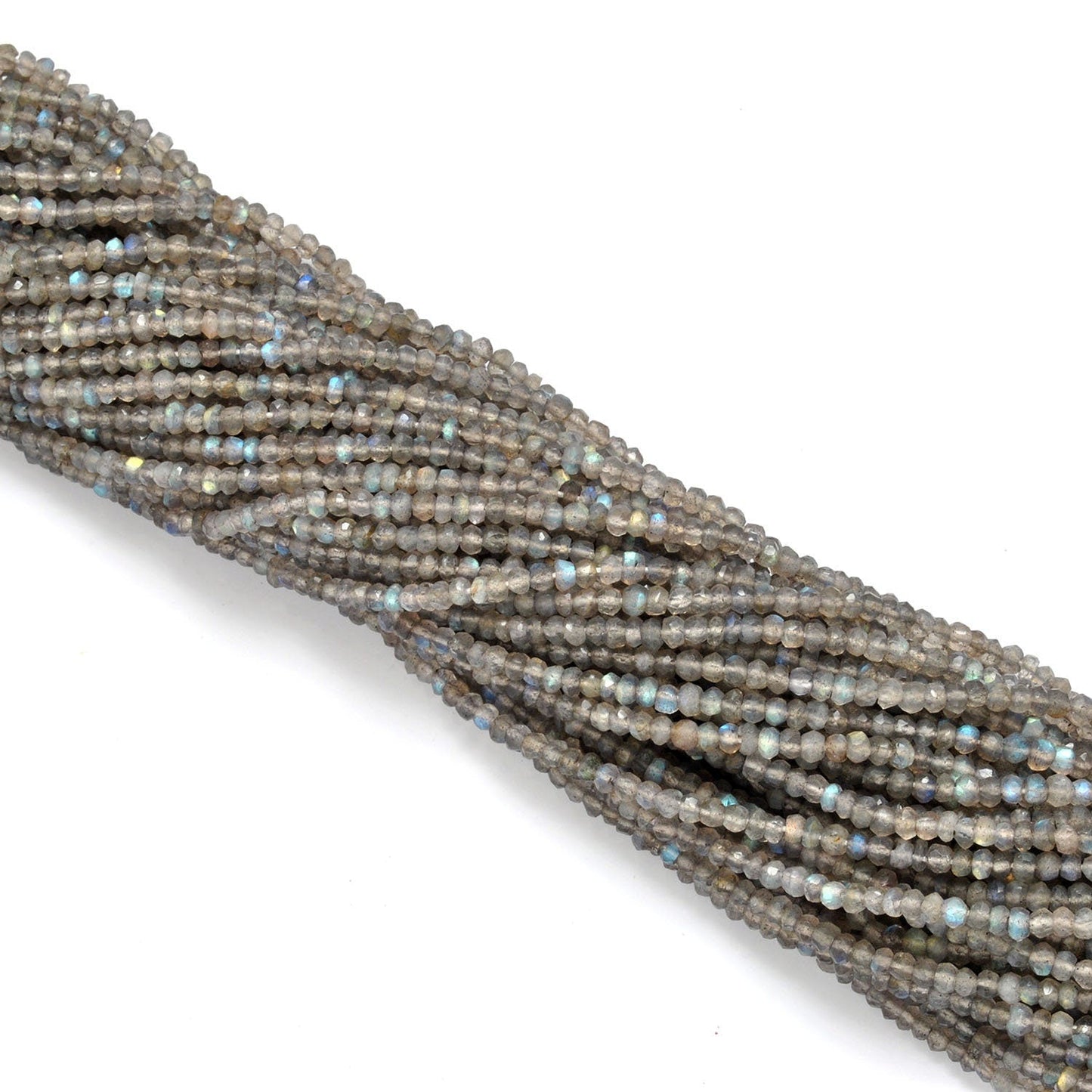 Natural grey labradorite beads scattered loose - silver blue flash