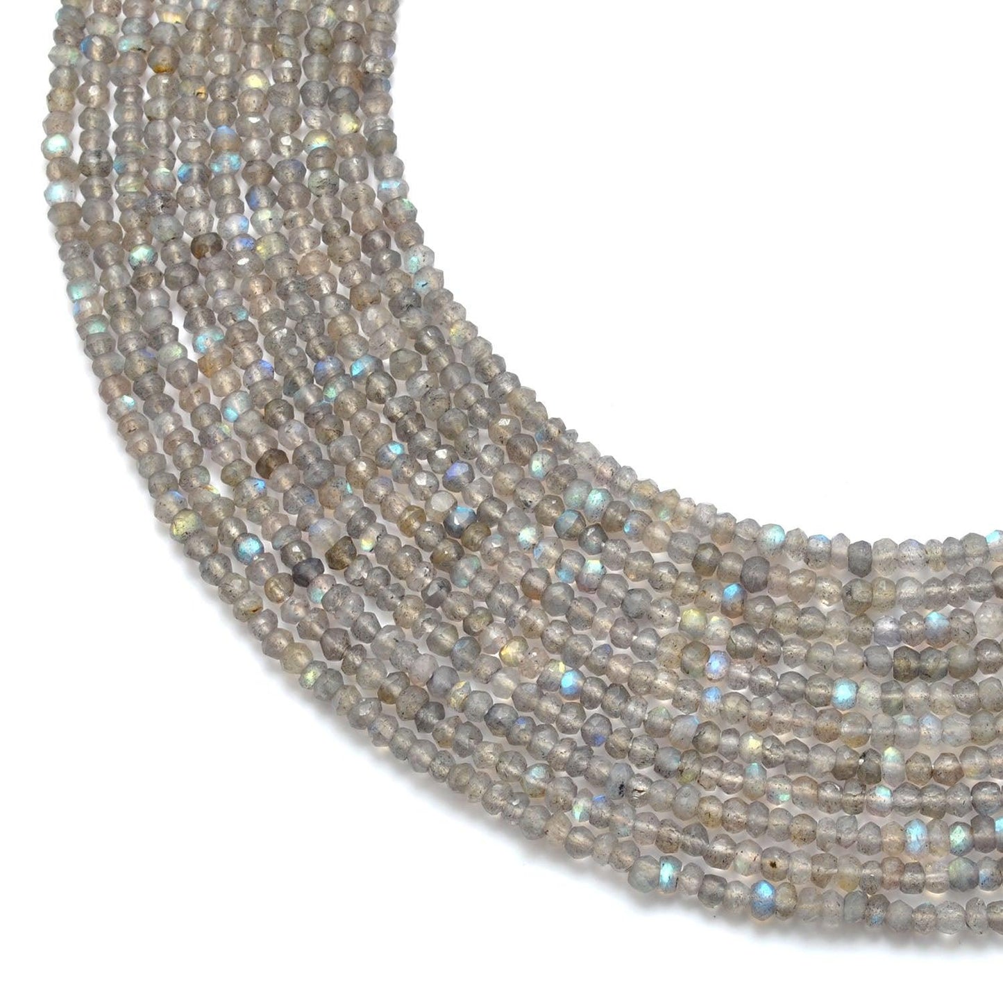 Natural grey labradorite faceted rondelle beads 13.5 inch - front view