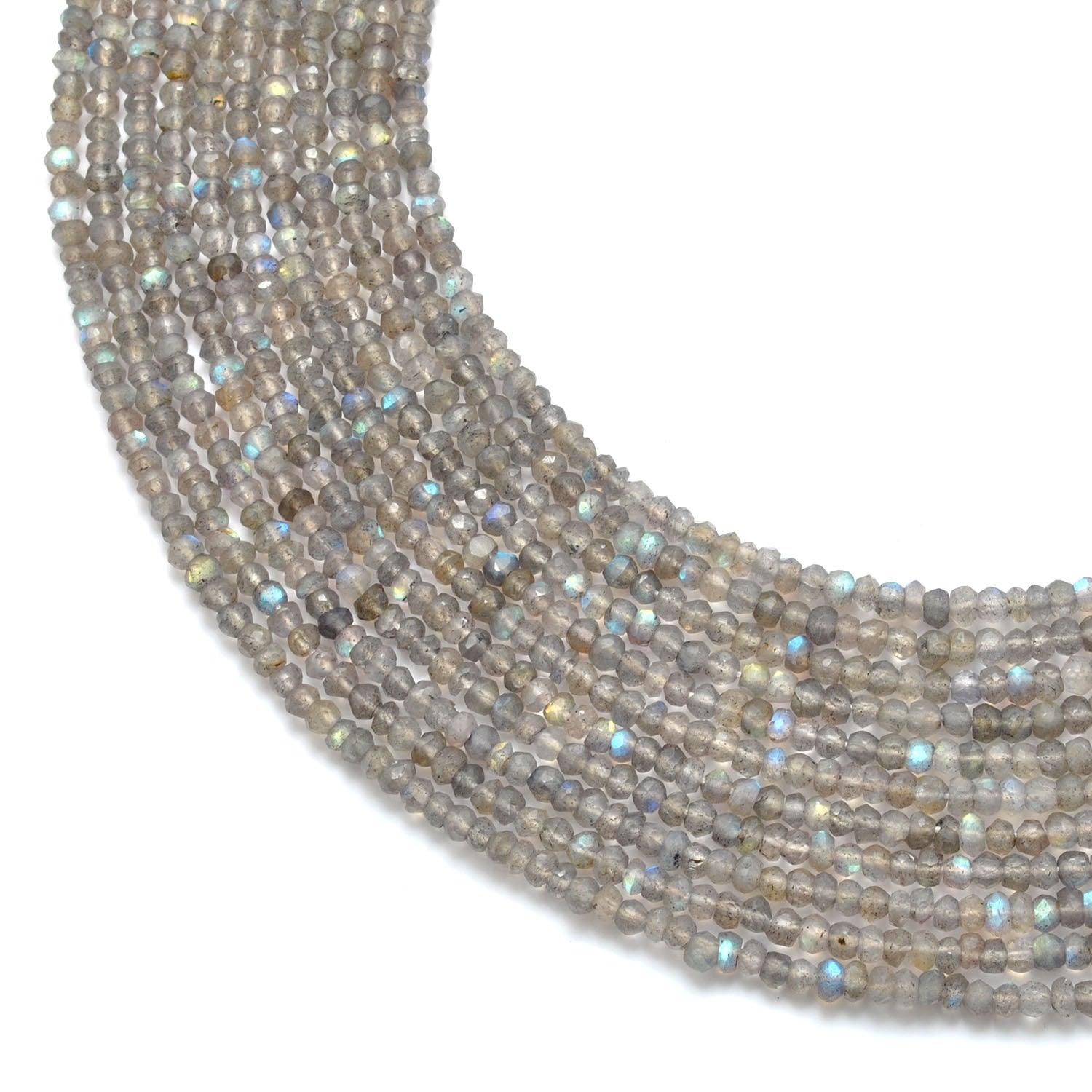 Natural grey labradorite faceted rondelle beads 13.5 inch - front view
