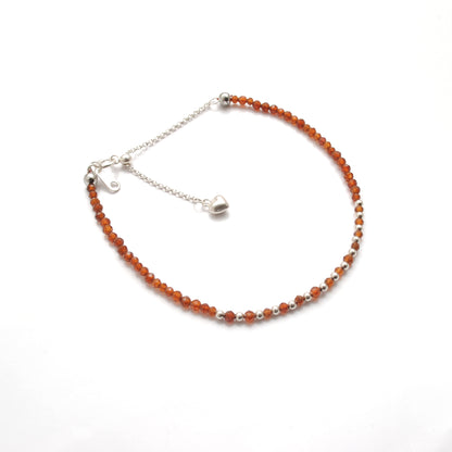 Natural Hessonite Garnet Dainty Beaded Bracelet - Front View Handmade