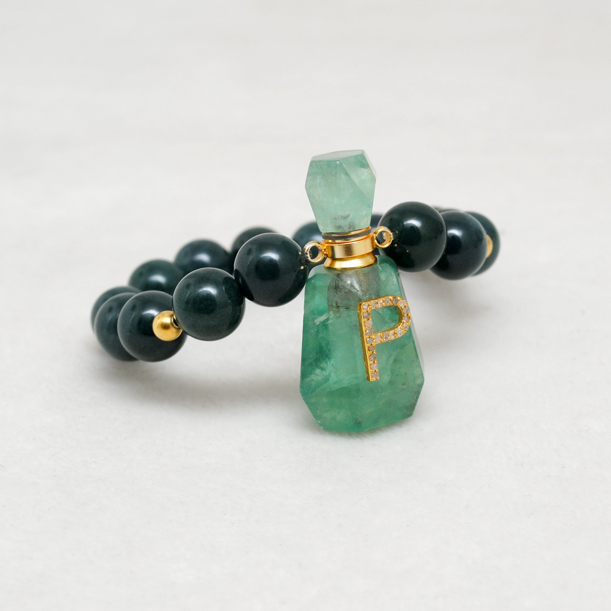 Natural Jade Aventurine Crystal Bracelet - Overhead View Boho