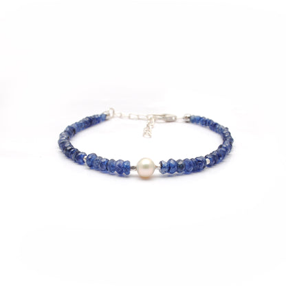 Natural Kyanite Pearl Bracelet Blue Gemstone - Overhead View