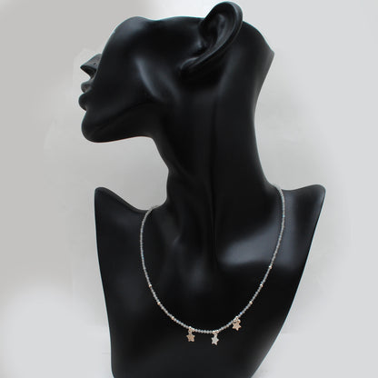 Natural Labradorite Beaded Charm Necklace - Front View Labradorescence Flash