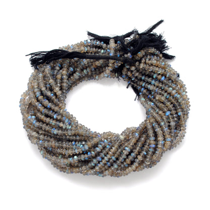 Natural labradorite button beads 14 inch - overhead flat lay