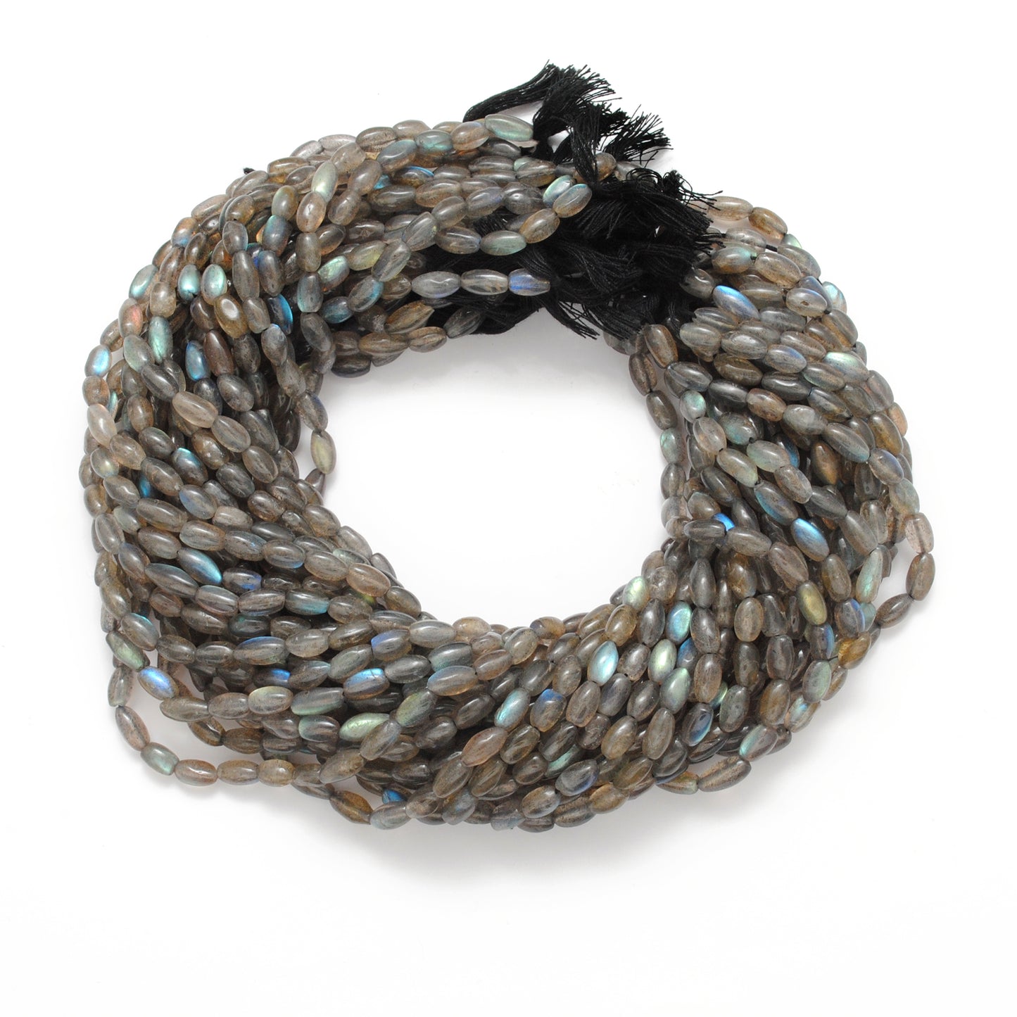 Natural labradorite drum beads 16 inch - overhead flat lay