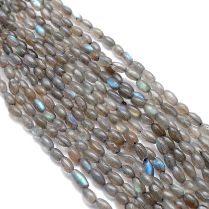 Natural labradorite drum beads mixed sizes 16 inch strand - front view