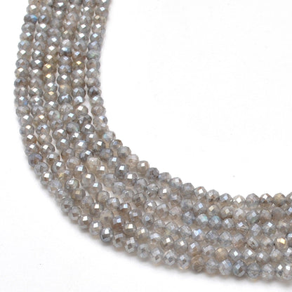 Natural labradorite faceted round beads 4mm - front view strand labradorescence
