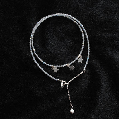 Natural Labradorite Gemstone Charm Necklace - Overhead View