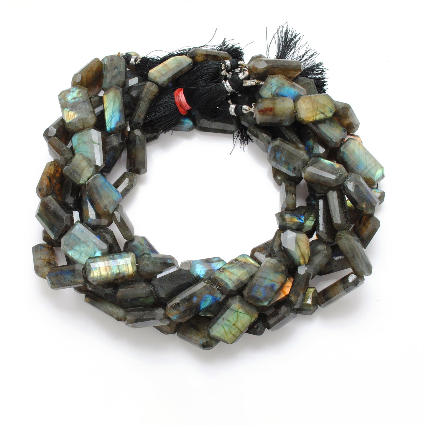Natural labradorite octagon beads 16 inch - overhead flat lay
