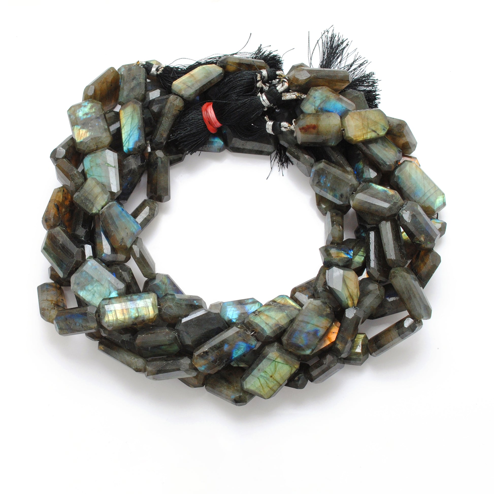 Natural labradorite octagon beads 16 inch - overhead flat lay