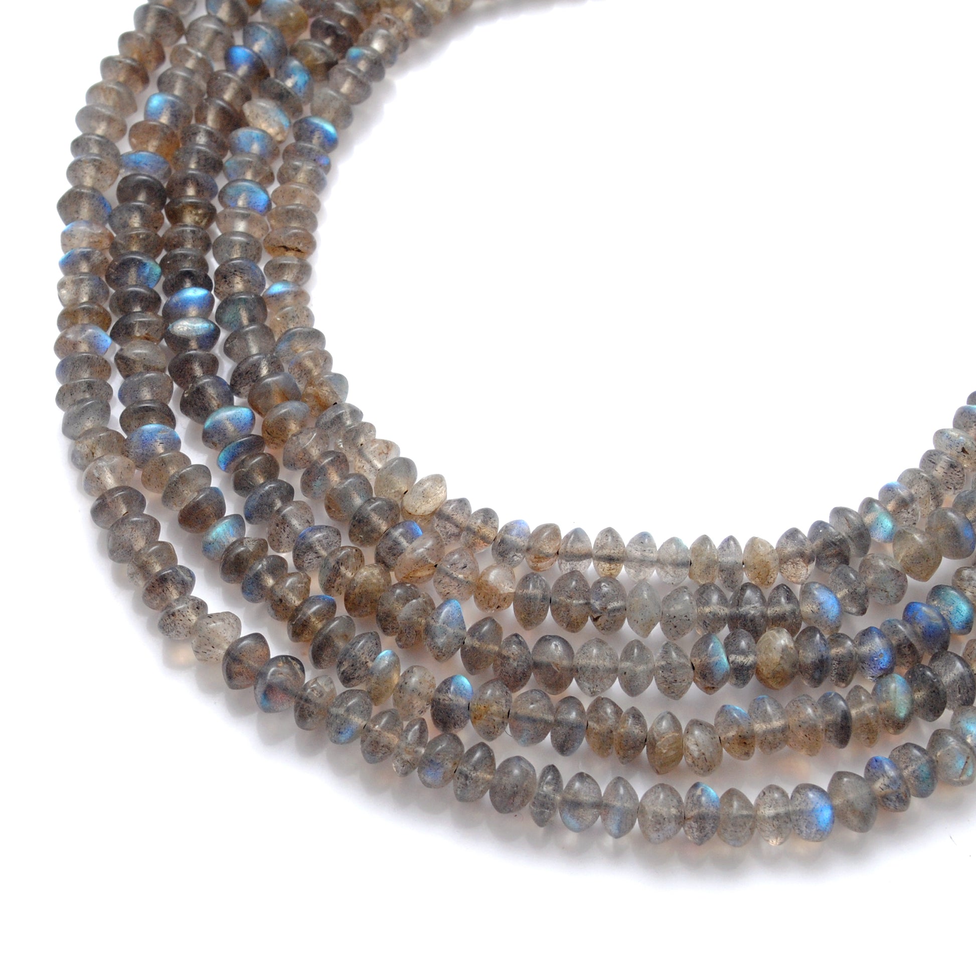 Natural labradorite plain button beads 4.5-5.5mm 14 inch - front view