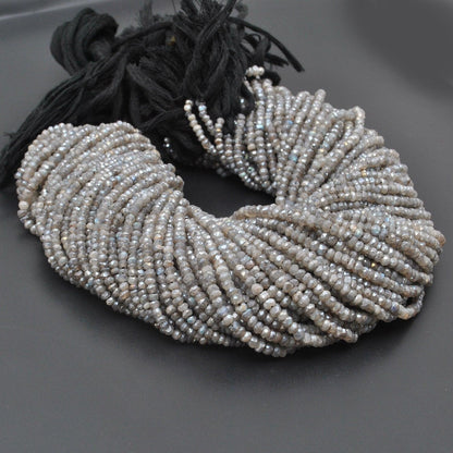 Natural labradorite rondelle beads - side profile blue green flash