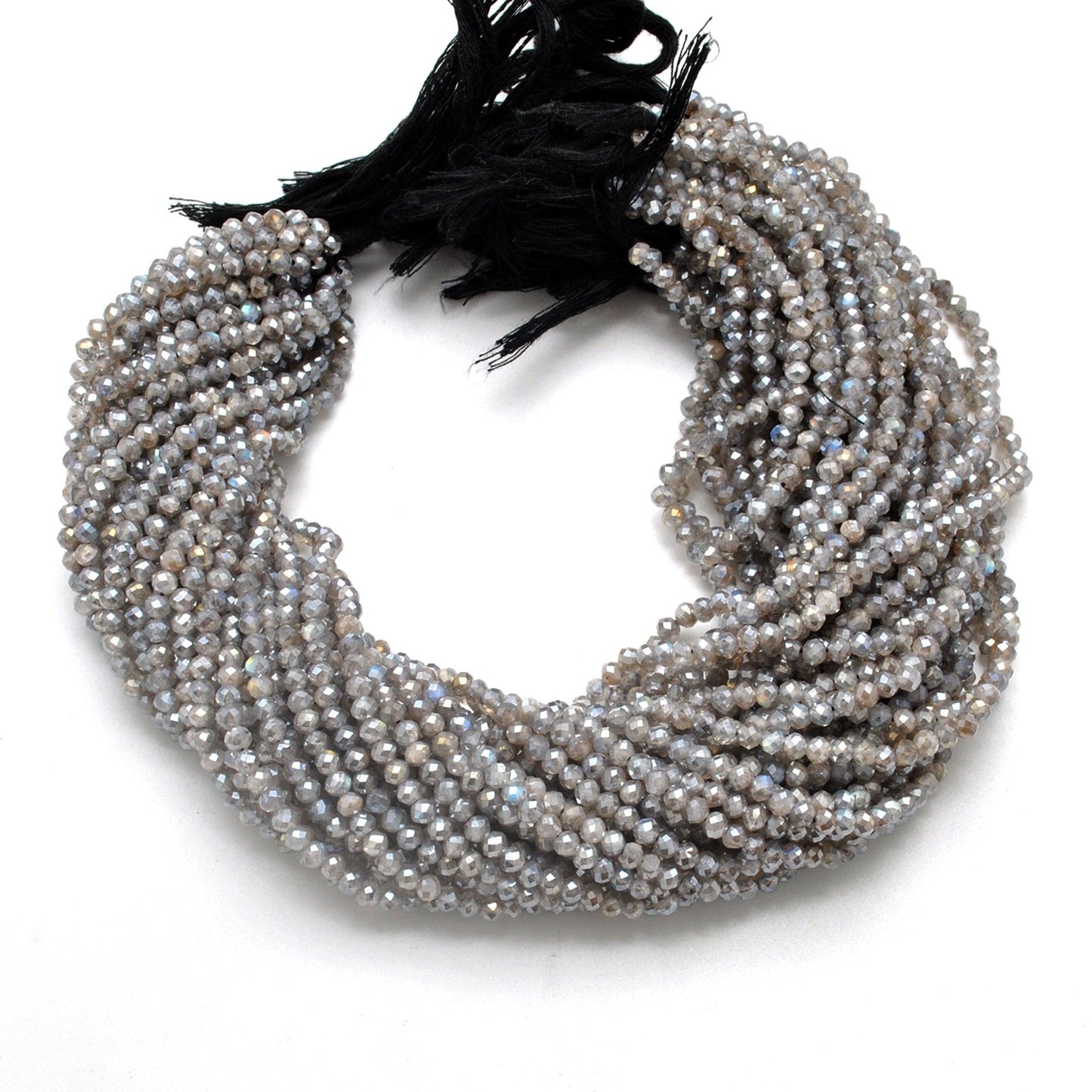 Natural labradorite round beads strand - light angle flash view