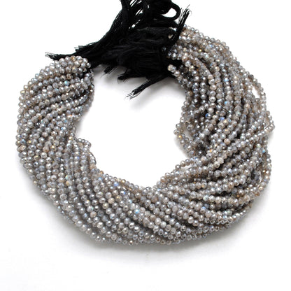 Natural labradorite round beads strand - light angle flash view
