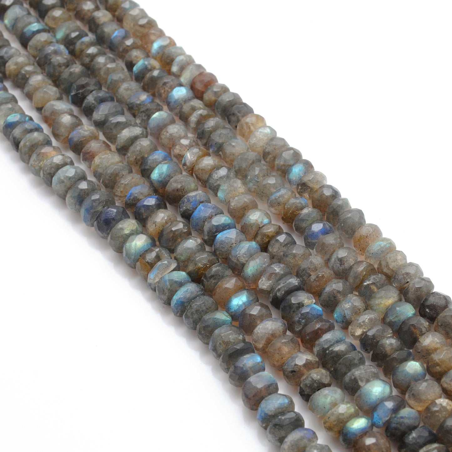 Natural labradorite tyre beads 16 inch - overhead flat lay bold
