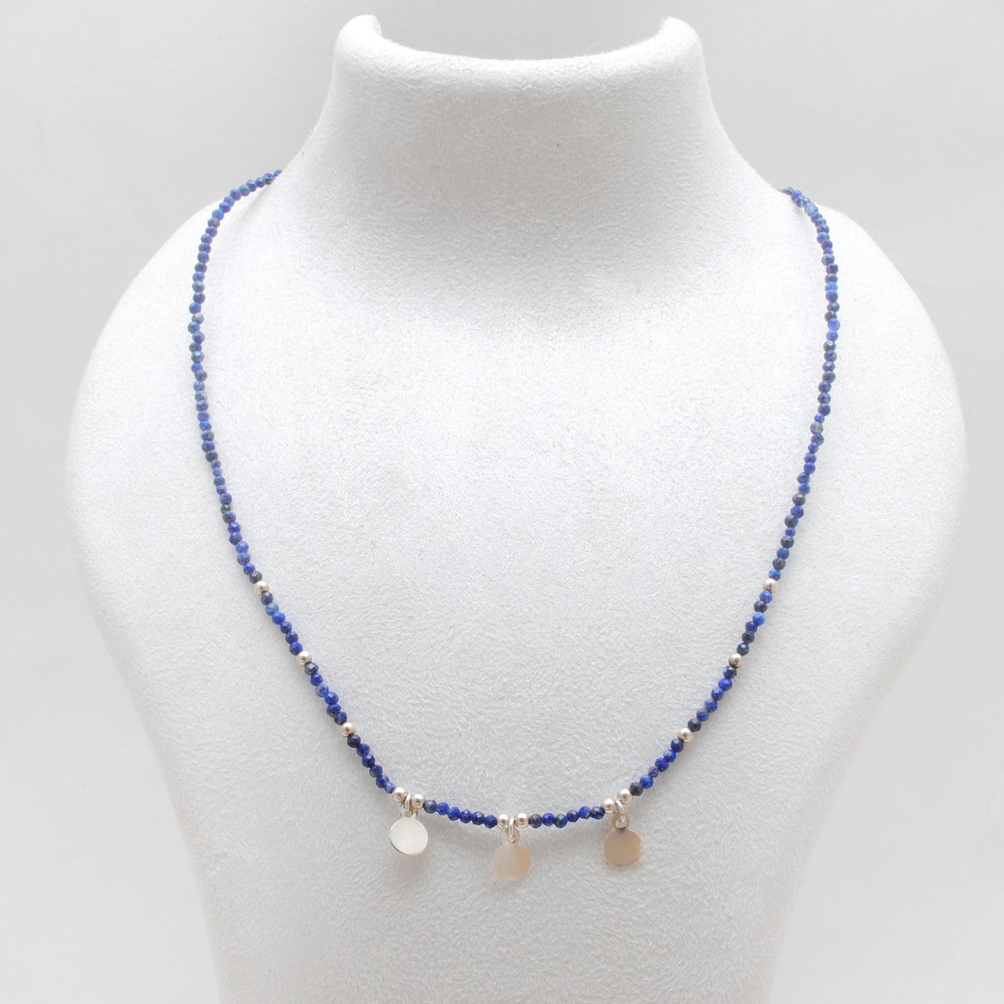 Natural Lapis Lazuli Beaded Charm Necklace - Front View Handmade