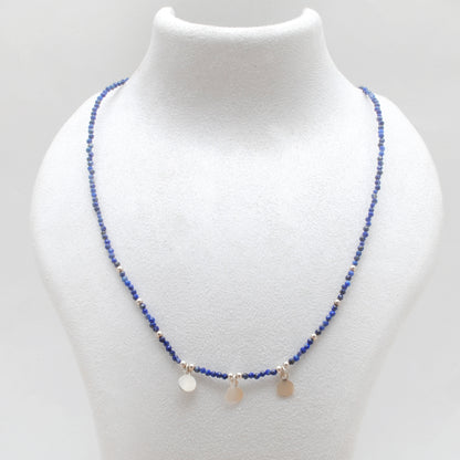 Natural Lapis Lazuli Beaded Charm Necklace - Front View Handmade