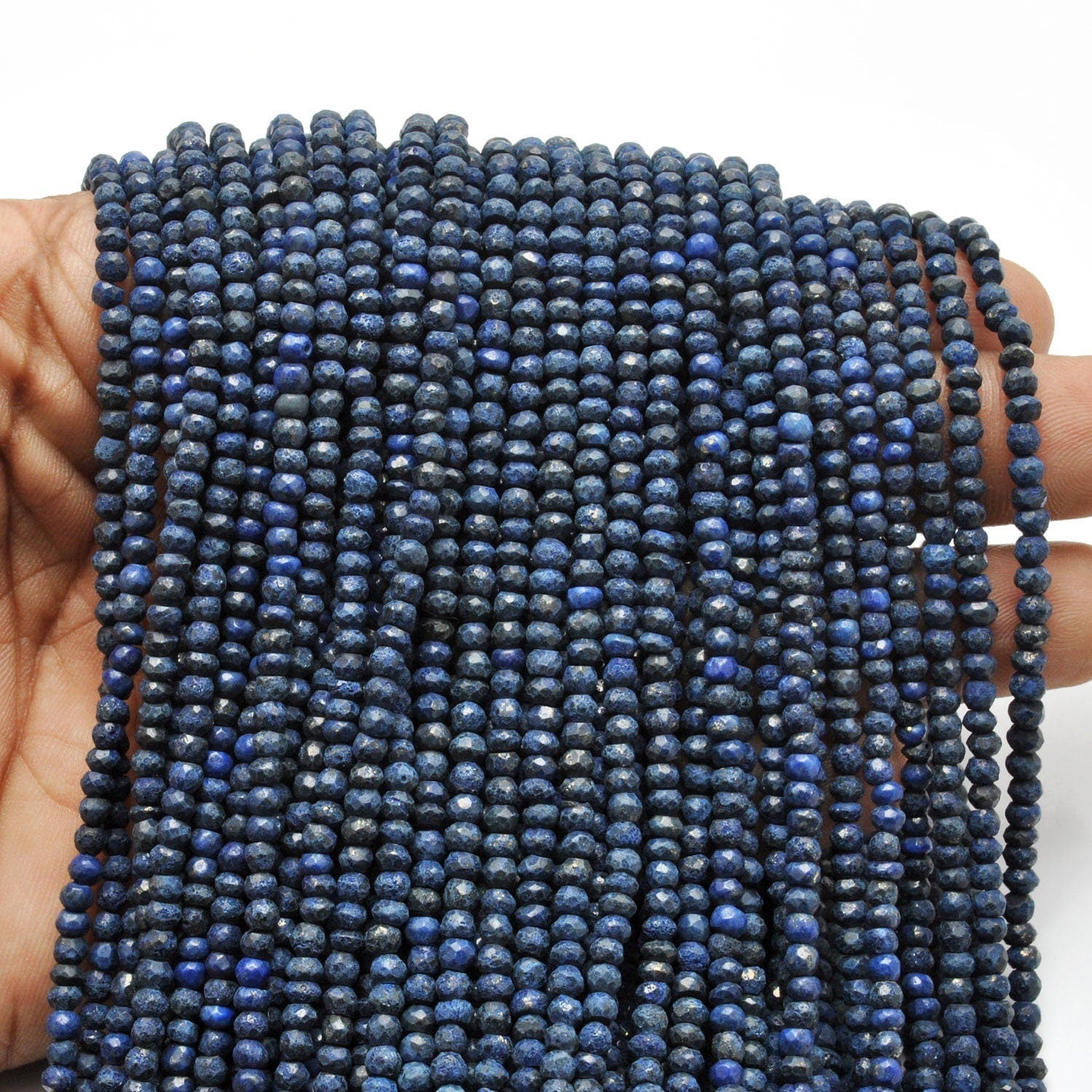 Natural lapis lazuli beads for jewelry making - scale reference
